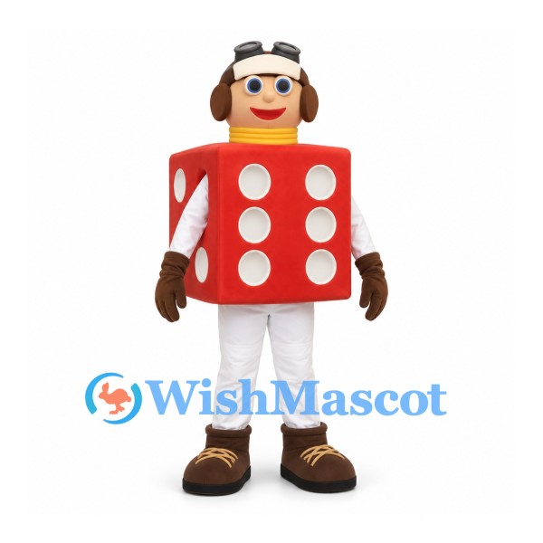 Dice Mascot Costume in Red with Pilot Helmet