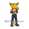 Yellow Alien Mascot Costume with Striped Ears and Orange Shirt