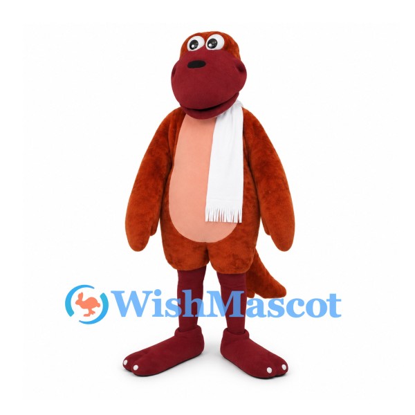 Brown Dinosaur Mascot Costume with White Scarf