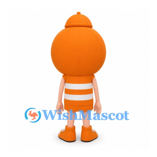 One-Eyed Orange Mascot Costume with Striped Outfit and Cap