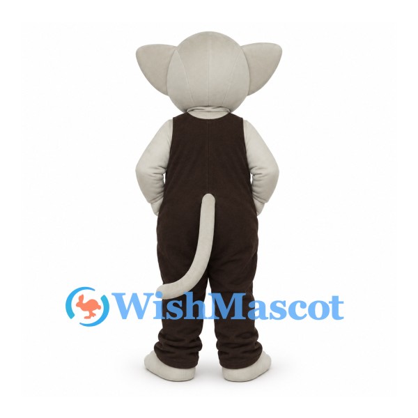 Gray Mouse Mascot Costume with Brown Overalls