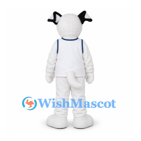 White Dog Mascot Costume with Black Ears and Sports Shirt