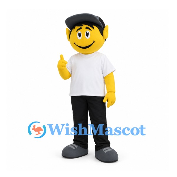 Boy Mascot Costume with Black Cap and White T-Shirt