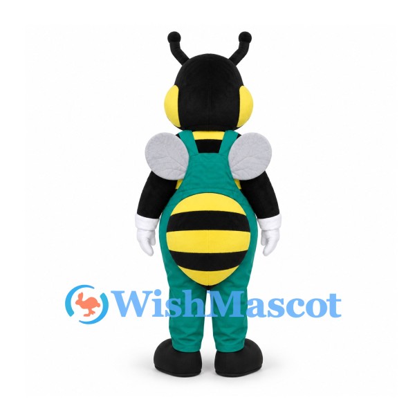 Bee Mascot Costume with Green Overalls and Silver Wings
