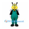 Bee Mascot Costume with Green Overalls and Silver Wings