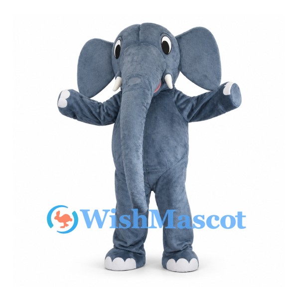Gray Elephant Mascot Costume with White Tusks