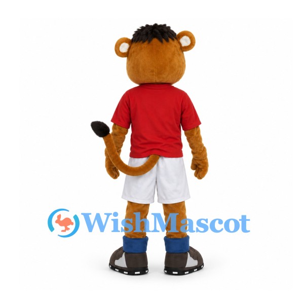 Lion Cub Mascot Costume with Red Shirt and White Shorts