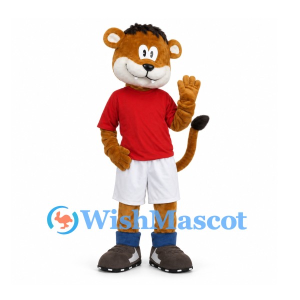 Lion Cub Mascot Costume with Red Shirt and White Shorts