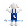 Dog Mascot Costume in White with Blue Overalls