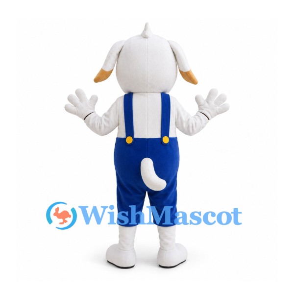 Dog Mascot Costume in White with Blue Overalls