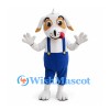 Dog Mascot Costume in White with Blue Overalls
