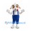 Dog Mascot Costume in White with Blue Overalls