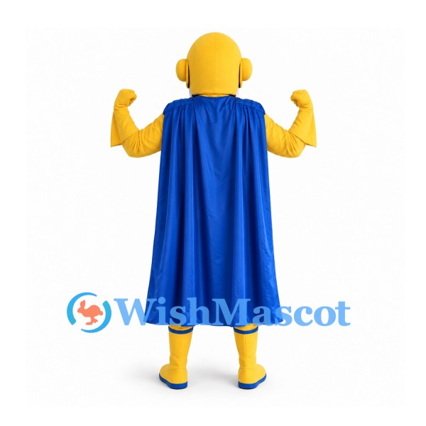 Superhero Mascot Costume in Yellow with Blue Cape