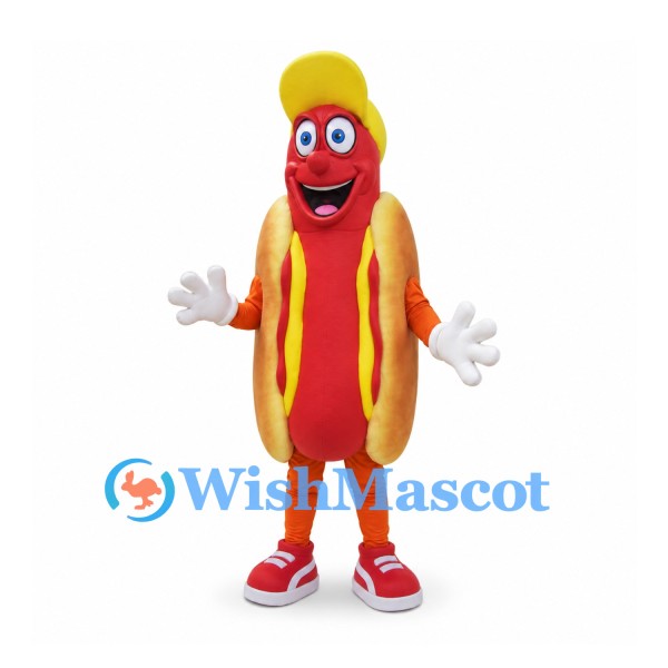 Hot Dog Mascot Costume with Yellow Cap