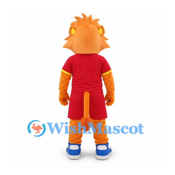 Lion Mascot Costume in Orange with Red Sports Outfit