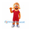 Lion Mascot Costume in Orange with Red Sports Outfit