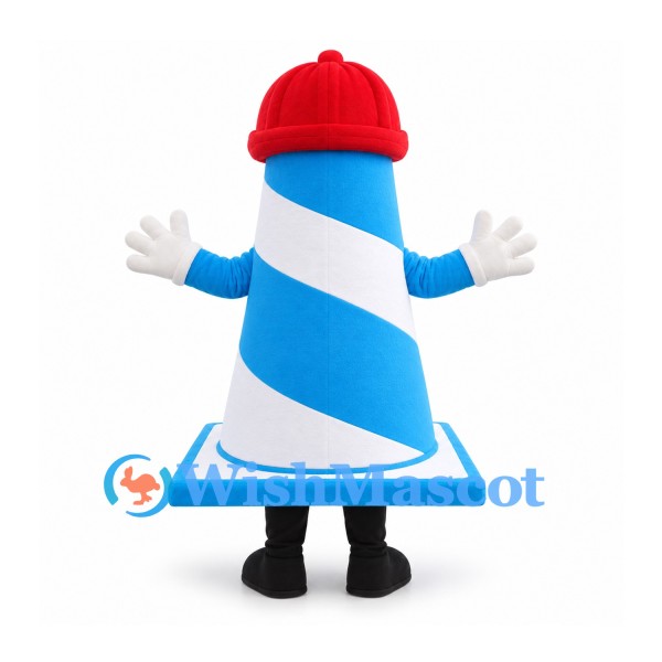Lighthouse Mascot Costume in Blue and White with Red Cap