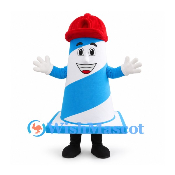 Lighthouse Mascot Costume in Blue and White with Red Cap