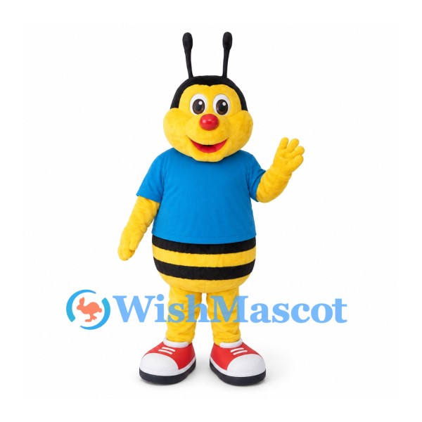 Bee Mascot Costume with Blue Shirt and Red Shoes