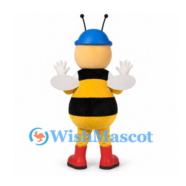 Bee Mascot Costume with Blue Cap and Red Boots