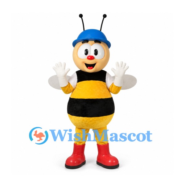 Bee Mascot Costume with Blue Cap and Red Boots