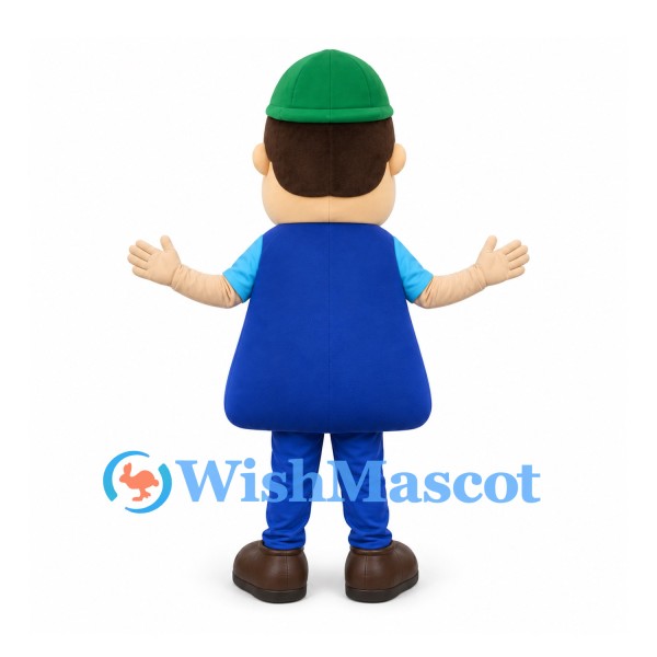 Boy Mascot Costume with Blue Apron and Green Cap