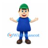 Boy Mascot Costume with Blue Apron and Green Cap
