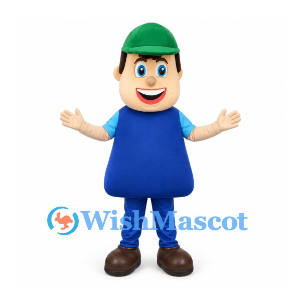 Boy Mascot Costume with Blue Apron and Green Cap
