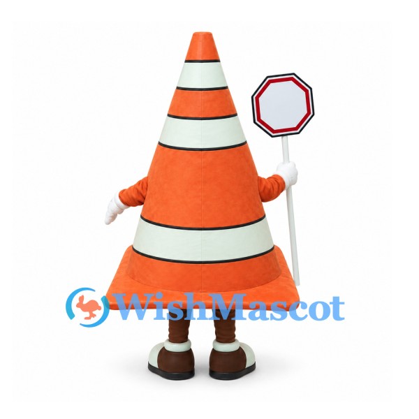Traffic Cone Mascot Costume in Orange and White with Stop Sign