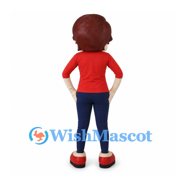 Woman Mascot Costume with Red Jacket and Glasses