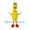 Alien Mascot Costume in Yellow with Tall Eyes and Red Shoes