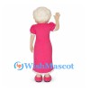 Grandmother Mascot Costume with Pink Dress and White Hair