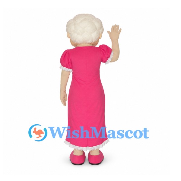 Grandmother Mascot Costume with Pink Dress and White Hair