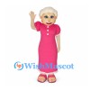 Grandmother Mascot Costume with Pink Dress and White Hair