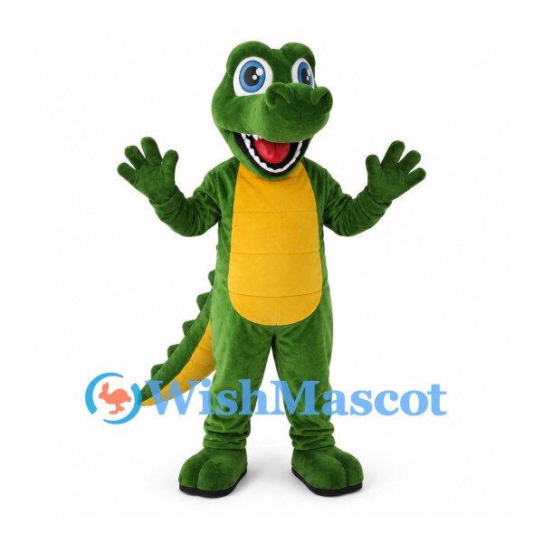 Crocodile Mascot Costume in Green with Yellow Belly