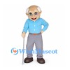 Grandfather Mascot Costume with Blue Shirt and Gray Pants