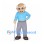 Grandfather Mascot Costume with Blue Shirt and Gray Pants