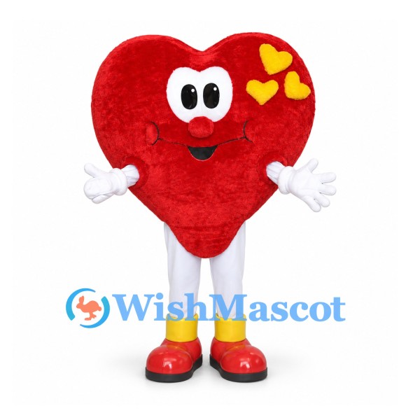 Heart Mascot Costume in Red with Yellow Heart Details
