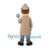 Detective Mascot Costume with Beige Coat and Checkered Pants