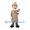 Detective Mascot Costume with Beige Coat and Checkered Pants