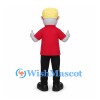 Elf Mascot Costume with Blond Hair and Red Shirt