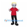Elf Mascot Costume with Blond Hair and Red Shirt