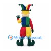 Jester Mascot Costume with Multicolor Hat and Patchwork Outfit