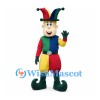Jester Mascot Costume with Multicolor Hat and Patchwork Outfit