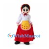 Folk Dancer Mascot Costume with Red Skirt and Yellow Apron