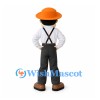 Farmer Mascot Costume with Orange Hat and Black Suspenders