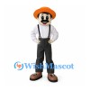 Farmer Mascot Costume with Orange Hat and Black Suspenders