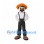 Farmer Mascot Costume with Orange Hat and Black Suspenders