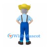 Farmer Mascot Costume with Yellow Hat and Blue Overalls