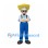 Farmer Mascot Costume with Yellow Hat and Blue Overalls